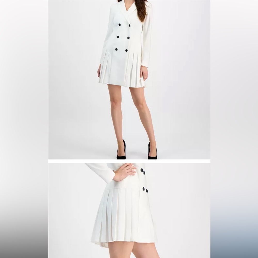 NWT Elegant White Double-Breasted Blazer/Coat Dress